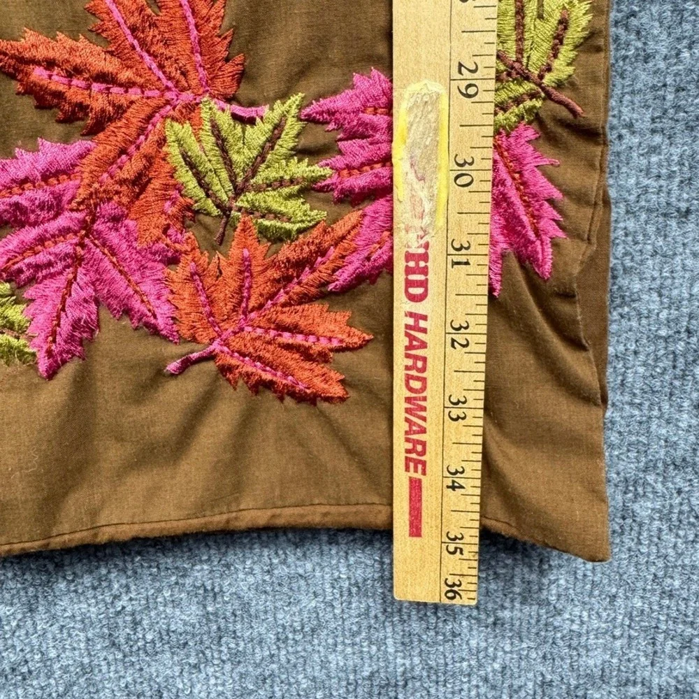 Embroidered Table Runner Brown‎ Pink Green Autumn Fall Leaves Thanksgiving Decor